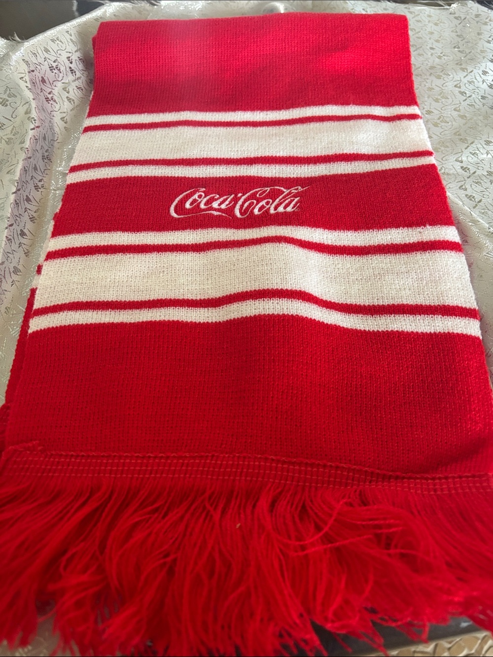 Coca-Cola Red and White Striped Knit Scarf